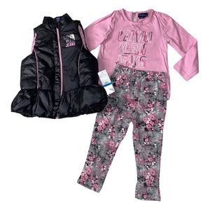 Calvin Klein girls black puffer vest and outfit three piece set 24mo